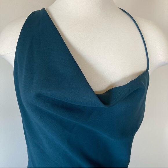 After Six NWT One Shoulder Draped Cowl Neck Maxi Evergreen Dress Size 8 - Picture 5 of 8